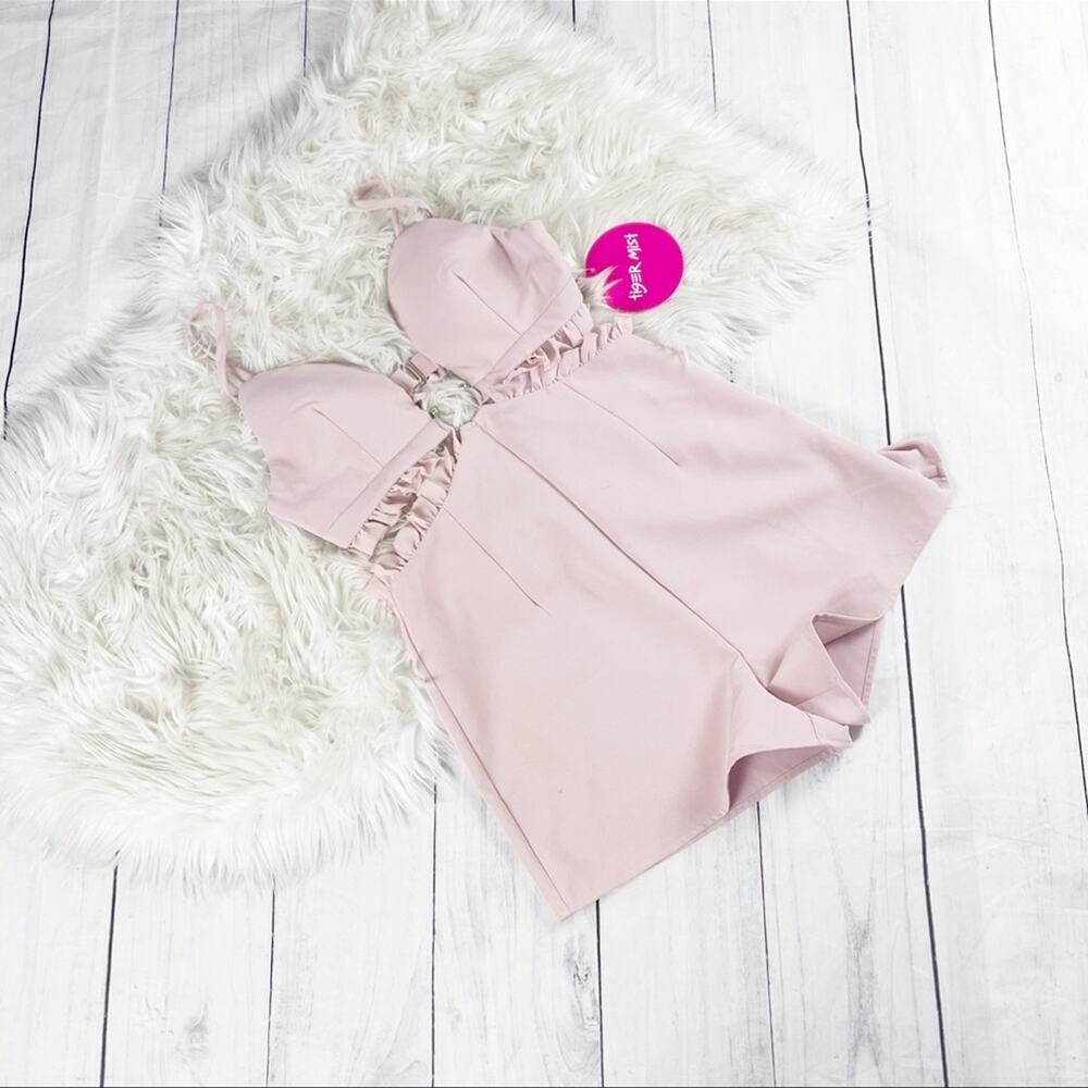 Tiger Mist‎ Florida Ruffle Playsuit in Blush Pink with Ruffle Cutout Size Large - Picture 2 of 5